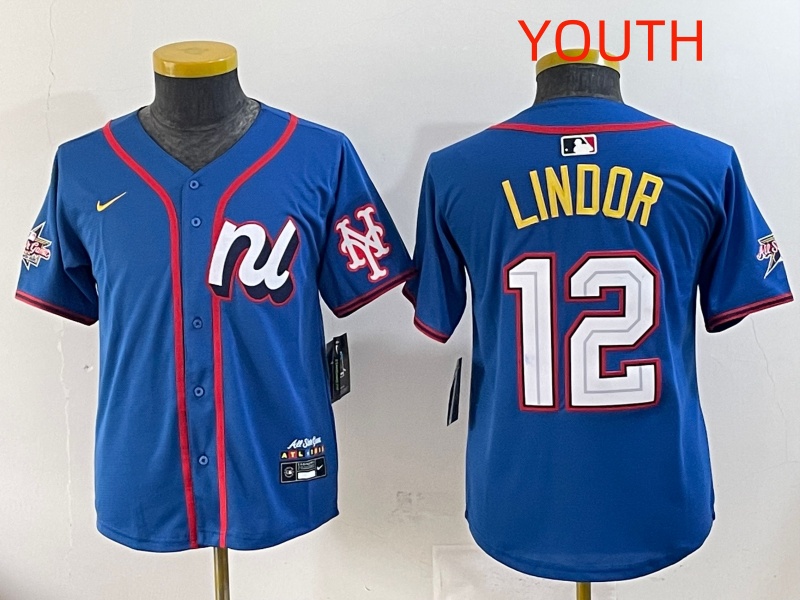 Youth 2025 New York Mets #12 Lindor Blue All star Nike MLB Jersey style 5